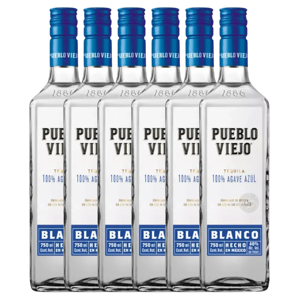 6-PACK OF PUEBLO VIEJO TEQUILA 100% AGAVE 1000ML